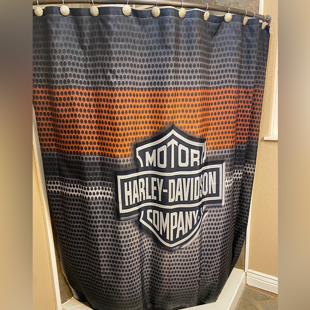 Harley-Davidson Black and Orange Shower Curtain